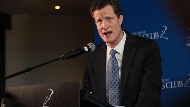 Seven West Media boss Anthony De Ceglie speaking at the Melbourne Press Club. Photo: Emily Kulich