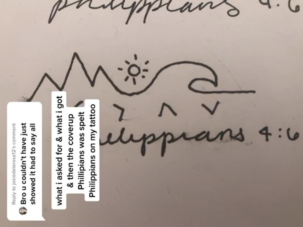 While the original sketch of Liberty’s tattoo was spelt correctly. Picture: TikTok