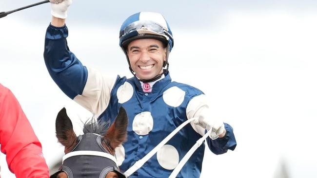 Buckaroo (GB) ridden by Joao Moreira (BRZ) returns to the mounting yard after winning the Henley Homes Underwood Stakes at Caulfield Racecourse on September 21, 2024 in Caulfield, Australia. (Photo by Scott Barbour/Racing Photos via Getty Images)