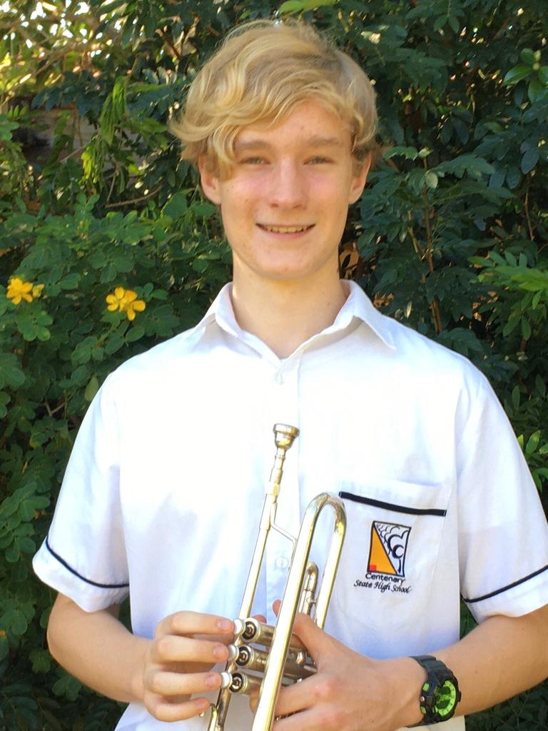 Anzac Day driveway performer Cole, from Year 10 Centenary State High School.