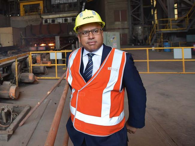 EMBARGO FOR TWAM 12 OCT 2019  NO REUSE WITHOUT PERMISSIONHead of GFG Sanjeev Gupta visits the Arrium Steel plant in Whyalla, South Australia. Monday, July, 17, 2017. British industrialist Sanjeev Gupta plans to invest $1 billion or more in Arrium's Whyalla Steelworks to ensure its future viability. (AAP Image/David Mariuz) NO ARCHIVING