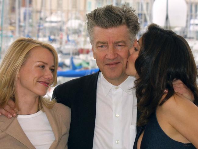 Mulholland Drive co-stars Naomi Watts and Laura Elena Harring with David Lynch at Cannes in 2001. Picture: AFP