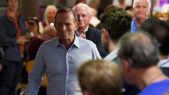 Former prime minister and Warringah Liberal candidate Tony Abbott arrives to conceding defeat at Manly Leagues Club in Brookvale, Sydney. Picture: AAP