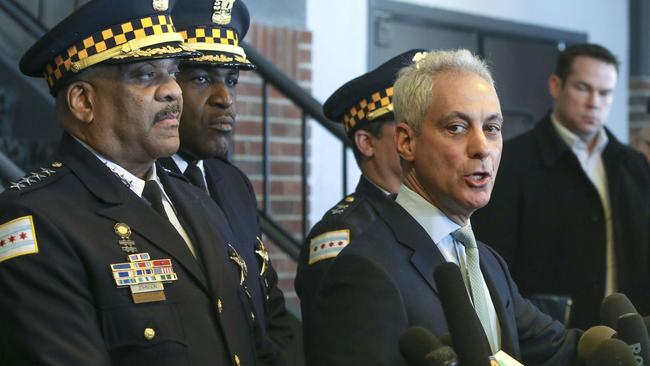 Chicago mayor Rahm Emanuel, right, and the city’s police superintendent Eddie Johnson, left. Picture: AP