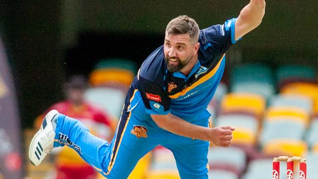 Gold Coast Thunder bowler Phil Tunnicliffe after winning the Bulls Masters Country Challenge T20 title at the Gabba. Picture: ROBERT JONES/ACTION PHOTOS