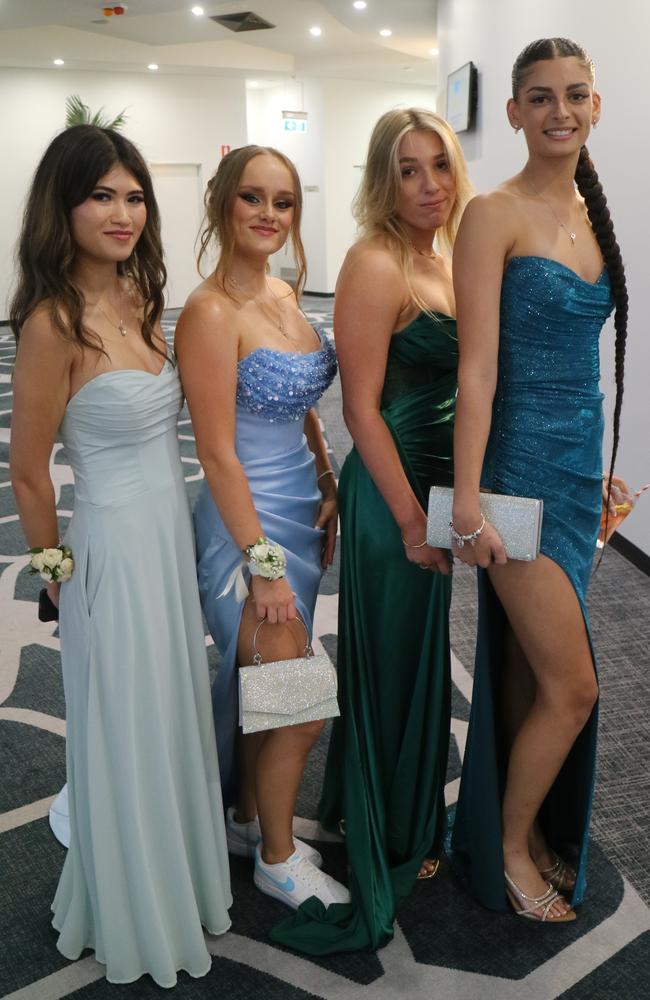 Shaylah Wyborn, Molly Brown, Anika Powell and Libby Dublin at the Australian Industry Trade College 2024 formal at the Maroochy RSL.