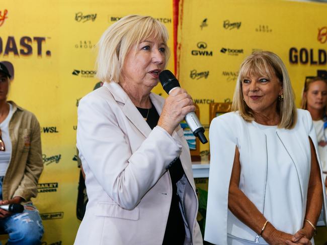 GOLD COAST, QUEENSLAND, AUSTRALIA - APRIL 26: City of Gold Coast Councillor Gail ONeill and Gold Coast Deputy Mayor Donna Gates at the Press Conference prior to the commencement of the Bonsoy Gold Coast Pro on April 26, 2024 at Gold Coast, Queensland, Australia. (Photo by Cait Miers/World Surf League)