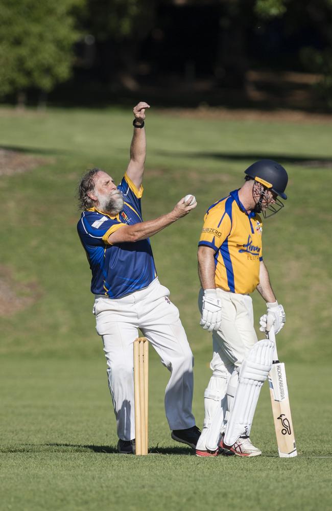 Chris Grundon bowls for University Bush Chooks against Northern Brothers Diggers Gold in Toowoomba Cricket C Grade One Day semi final at Godsall St East oval, Saturday, December 9, 2023. Picture: Kevin Farmer