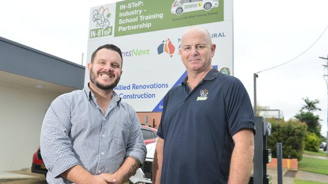 Herbert MP Phillip Thompson and Dean Wilson from In-Step Industry. In-Step will receive a $1.29m grant from a Coalition government if the party is reflected.