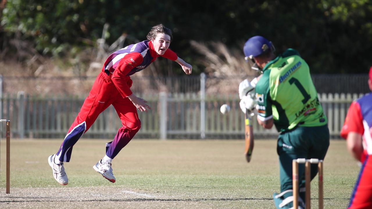 Mulgrave's Max Davies-Griffith sends the ball down to Rovers captain Brenton Edwards in the Cricket Far North match between Mulgrave and Rovers, held at Walker Road Sporting Precinct, Edmonton. PICTURE: BRENDAN RADKE