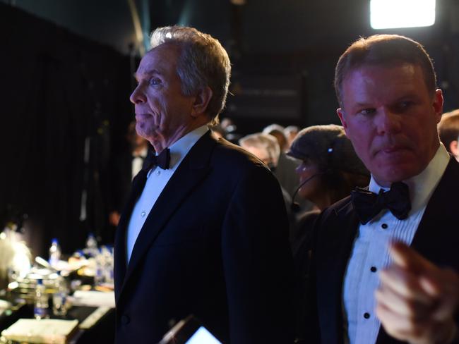 Warren Beatty and Brian Cullinan backstage at the Oscars. Picture: Splash