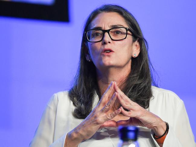 EnergyAustralia MD Catherine Tanna speaks during a discussion forum at the Clean Energy summit at the International Convention Centre in Sydney, Tuesday, July 30, 2019. The Clean Energy Summit is exploring the challenges for Australia's energy system. (AAP Image/Peter Rae) NO ARCHIVING