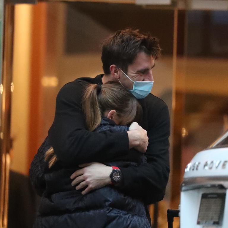 Pat Cummins reunites with partner Becky Boston after a stint in quarantine. Picture: John Grainger