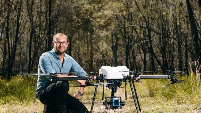 Ninox Robotics founder and managing director Marcus Ehrlich with a Perimeter 8+ long-range multirotor platform, which was used in the NSW RFS trial. Picture: Ninox Robotics