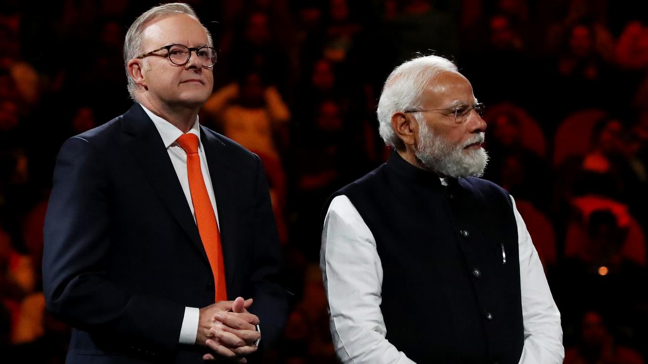 Prime Minister Anthony Albanese and Narendra Modi. The visit aims to enhance trade ties, with discussions expected on defence, security co-operation and formalising a full trade pact. Picture: Lisa Maree Williams/Getty Images