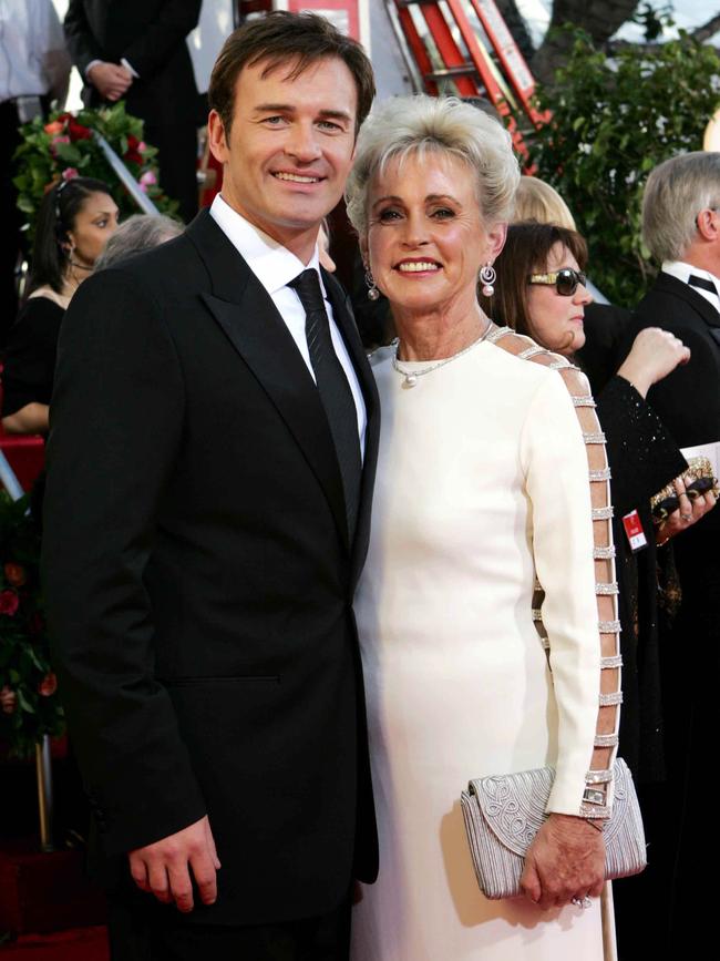 2005: Julian McMahon with mother Sonia at the Golden Globes. Picture: Karen Doddy