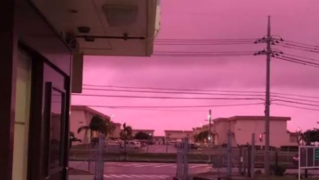 The sky over Okinawa in Japan turned pink before Typhoon Chaba hit. Picture: Instagram/feinauerdillon