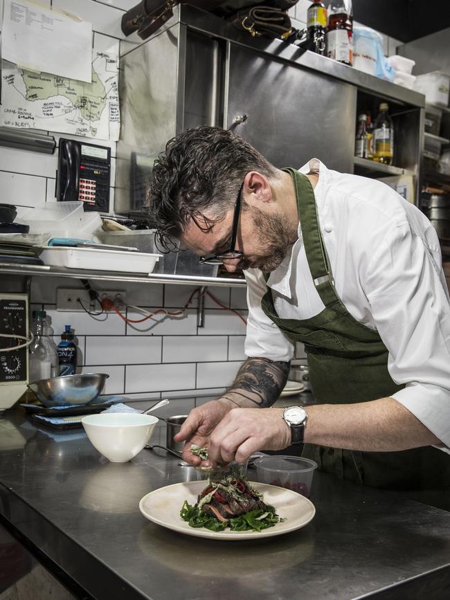 Jock Zonfrillo in the kitchen at Orana. Picture: Mike Burton