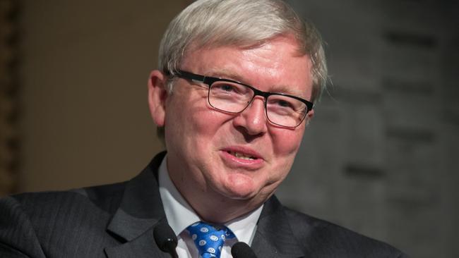 5 FEB 2015, New Delhi , India: Former Australian Prime Minister Kevin Rudd at a panel discussion on climate change at the Taj Palace Hotel in New Delhi declining to comment on the troubles of current Prime Minister Tony Abbott. Picture by Graham Crouch/The Australian
