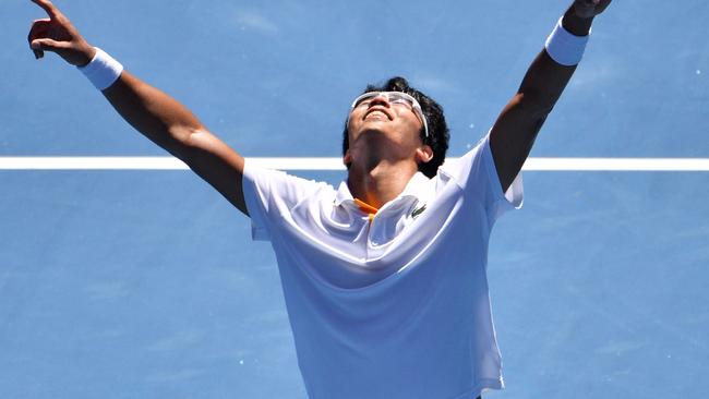 South Korea's Hyeon Chung celebrates beating Tennys Sandgren. Picture: AFP