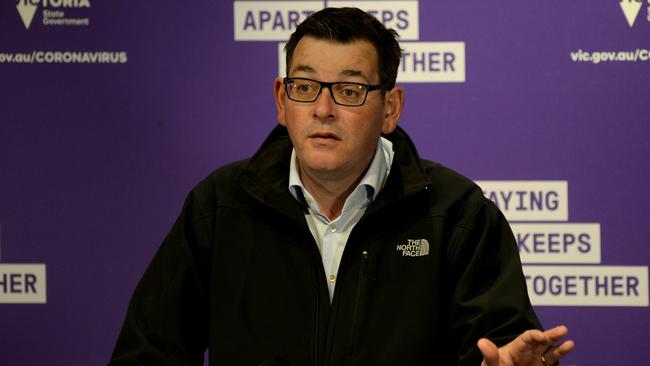 Victorian Premier Daniel Andrews during one of the daily COVID-19 updates. Picture: Andrew Henshaw