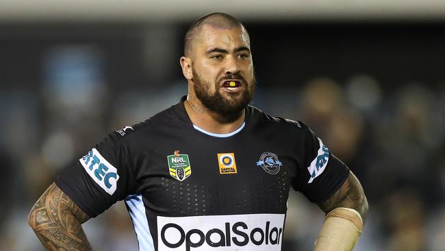 Cronulla's Andrew Fifita looks on during the Cronulla v Canberra rugby league match at Southern Cross Group Stadium, Cronulla. Picture: Brett Costello