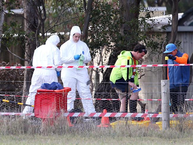 Workers at the Meredith Chicken Farm go through a cleaning station before entering the farm. Picture: Mike Dugdale