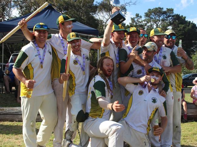 Dromana players celebrate after winning the 2018-19 MPCA Sub District premiership. Picture: Adam Voigt