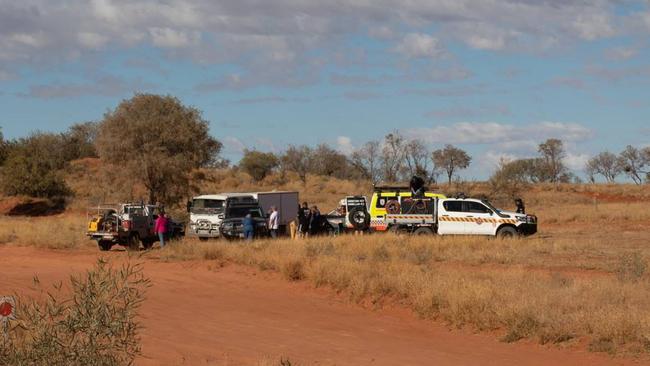 Emergency services at the scene of the tragic crash at the Finke Desert Race. Picture: Supplied