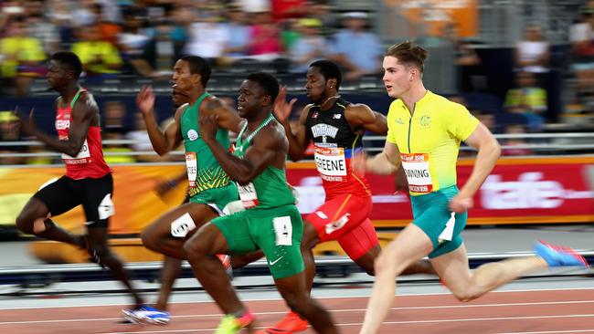 Games flashback: Rohan Browning of Australia competes in the Men's 100 metres semi finals on day four of the Gold Coast 2018 Commonwealth Games at Carrara Stadium on April 8, 2018 on the Gold Coast, Australia. (Photo by Michael Steele/Getty Images).