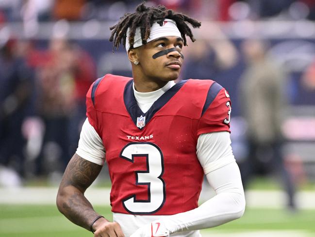 HOUSTON, TEXAS - NOVEMBER 26: Tank Dell #3 of the Houston Texans looks on prior to a game against the Jacksonville Jaguars at NRG Stadium on November 26, 2023 in Houston, Texas. (Photo by Logan Riely/Getty Images)