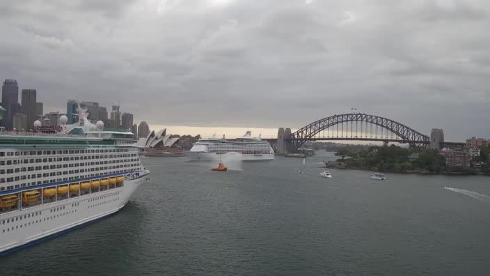 Australian cruise ship welcomed by twin sister in Sydney Harbour 