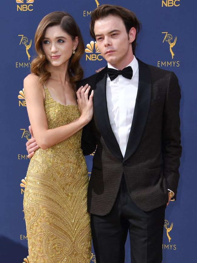 Co-stars Natalia Dyer and Charlie Heaton of Stranger Things. Picture: AFP