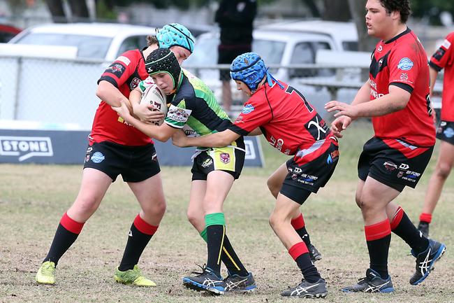 A Rugby League Gold Coast junior gala day at Burleigh Bears Junior Rugby League Club. Under 14s. Mudgeeraba vs Helensvale. Number 9 5 September 2021 Miami Picture by Richard Gosling