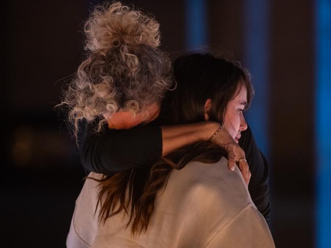 Families and friends of hostages cry and embrace while visiting the Lights of Hope installation featuring photos of the hostages in Jerusalem, Israel. Picture: Getty Images