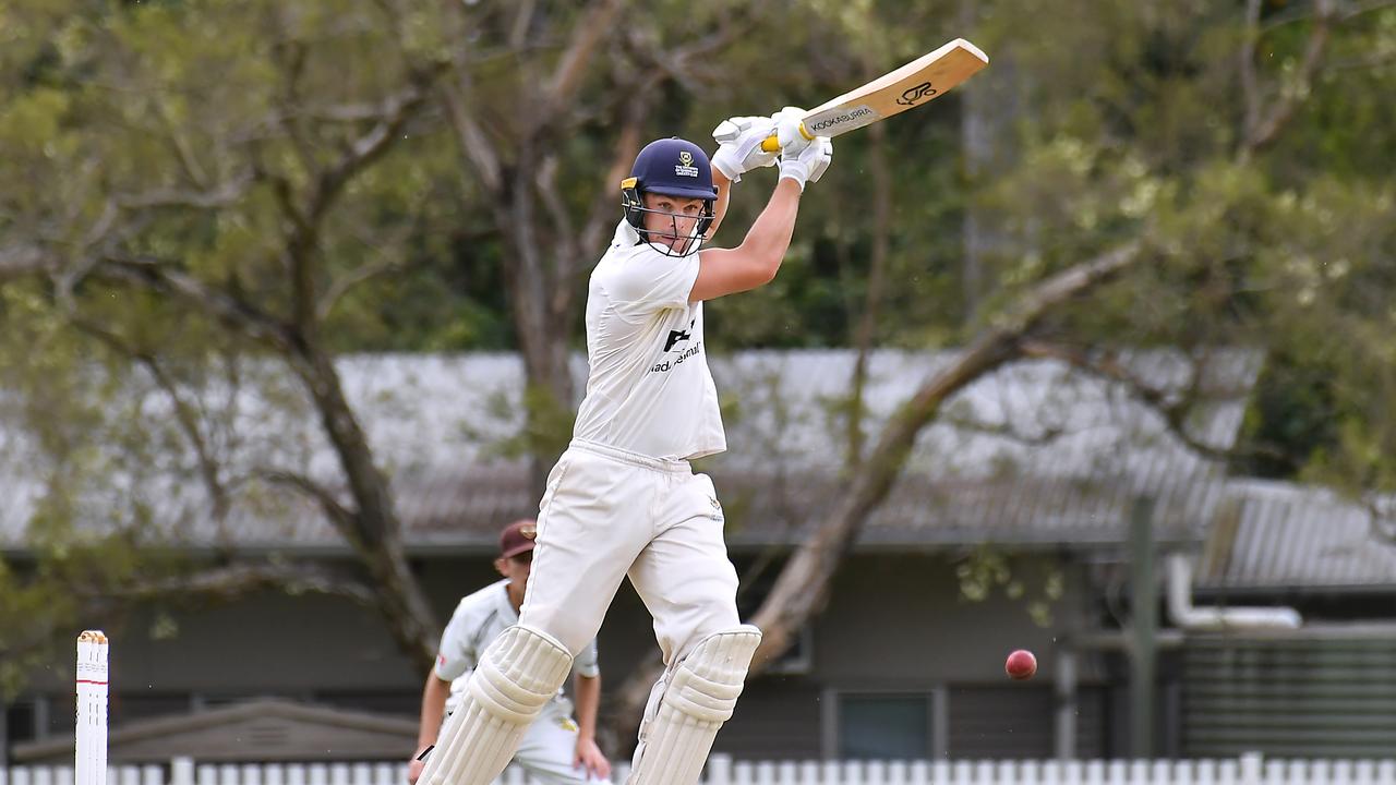 Ipswich batsman Angus Lovell University v Ipswich in the Sci-Fleet first grade competition. Saturday October 1, 2022. Picture, John Gass