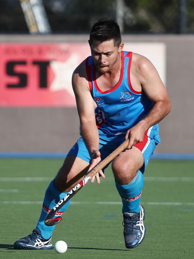 Saints' Ryan Coffey in control in the Cairns Hockey senior men's match between South Cairns and Cairns Saints. PICTURE: BRENDAN RADKE