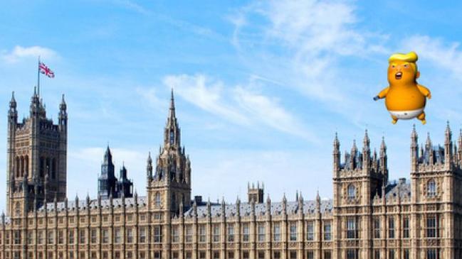 Activists hope to fly the Trump blimp over Parliament House in London during the President’s visit this week. Picture: Leo Murray