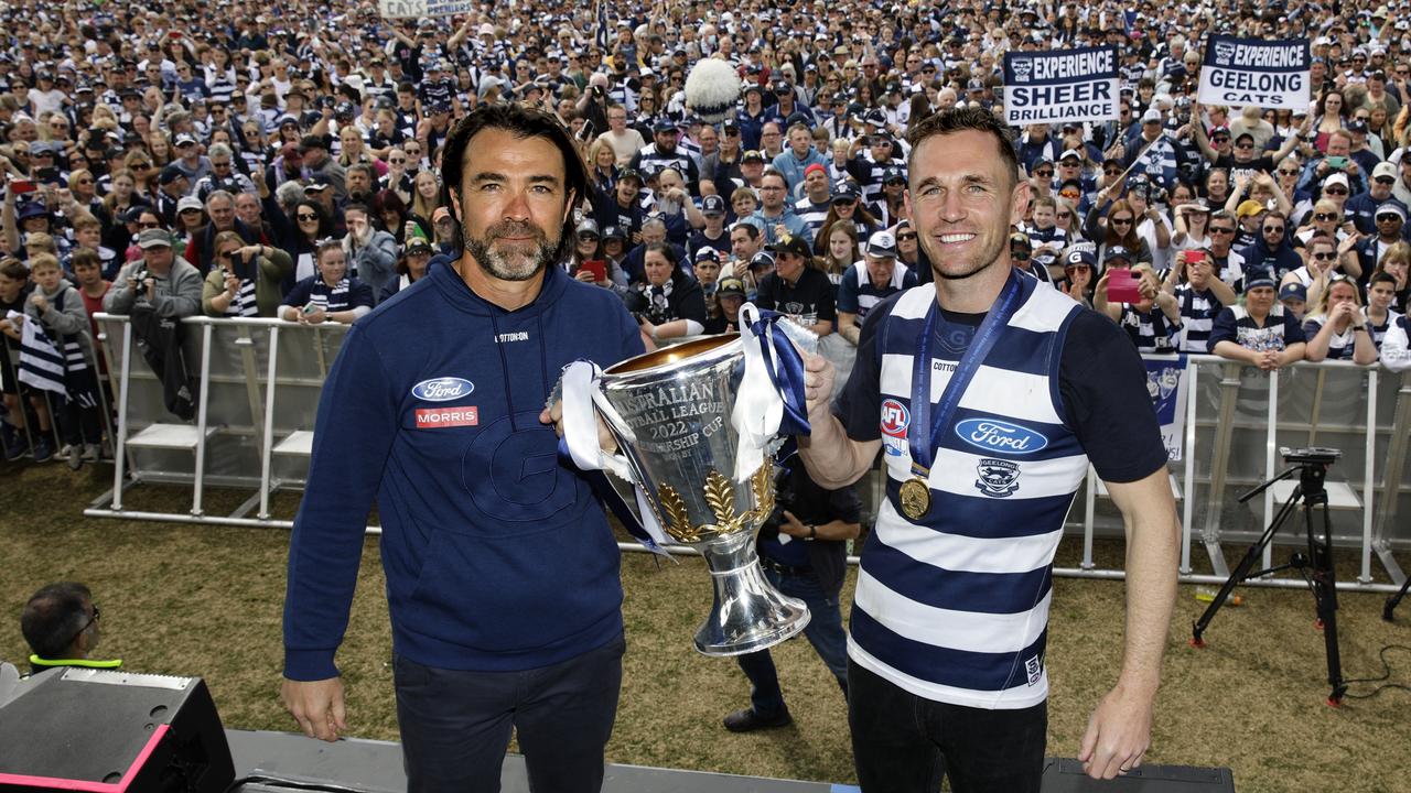 Scott and Selwood with the ultimate prize. Picture: Sam Tabone/Getty Images