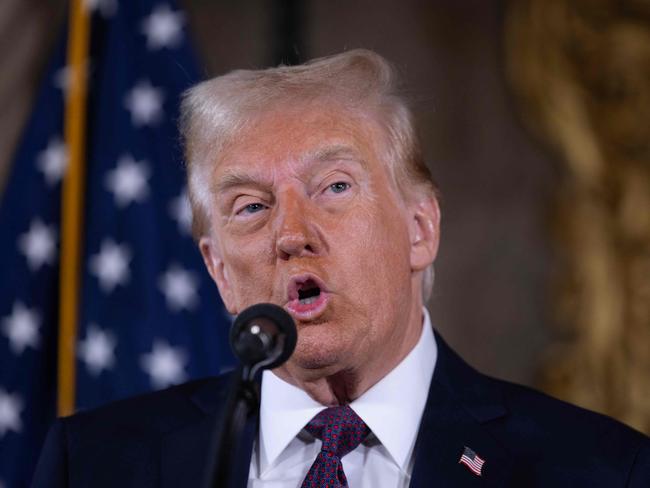 PALM BEACH, FLORIDA - JANUARY 07: U.S. President-elect Donald Trump speaks to members of the media during a press conference at the Mar-a-Lago Club on January 07, 2025 in Palm Beach, Florida. Trump will be sworn in as the 47th president of the United States on January 20, making him the only president other than Grover Cleveland to serve two non-consecutive terms in office.   Scott Olson/Getty Images/AFP (Photo by SCOTT OLSON / GETTY IMAGES NORTH AMERICA / Getty Images via AFP)