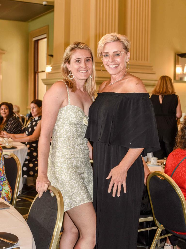 Kylie Everett and Amy Giles at Customs House for the A Very Moët Christmas event presented by the Effervescence Luncheon Series and hosted by champagne educator Amanda Reboul. Socials: Damien Anthony Rossi Picture: Ange Costes Photography