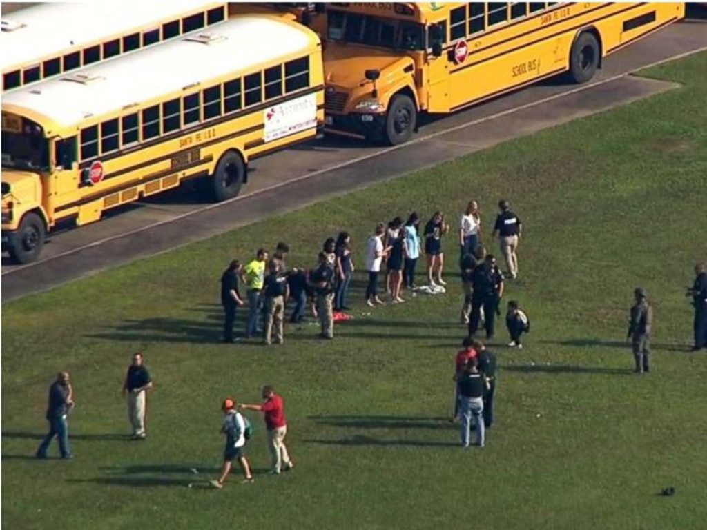 Students from Santa Fe High School in Texas gather after a shooting. Picture: KTRK