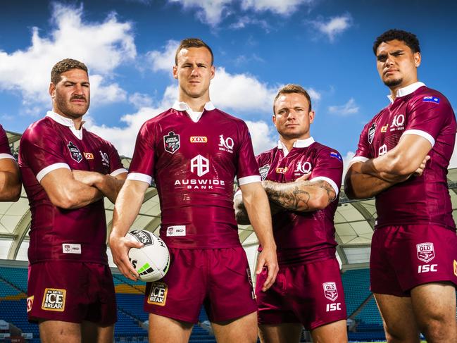 QLD State of Origin team captain Daly Cherry-Evans with the 4 players making their debut.L-R: Origin players Tino FaÃasuamaleaui, Brenko Lee, Daly Cherry-Evans, Jake Friend and Xavier Coates.Picture: NIGEL HALLETT