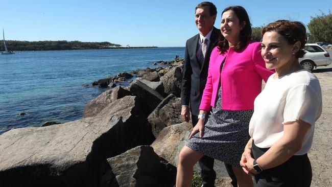 Premier Annastacia Palaszczuk and Deputy Jackie Trad and and Dr Anthony Lynham MP after rejecting the ASF proposal. Picture Mike Batterham