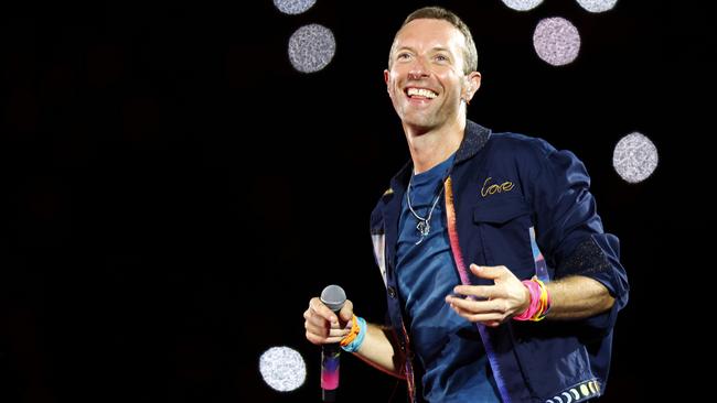 Chris Martin from Coldplay on stage in Sydney. Picture: Jonathan Ng