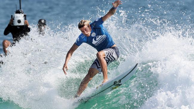 Wildcard Jack Freestone during his round 2 loss to Kelly Slater. Picture: Luke Marsden.