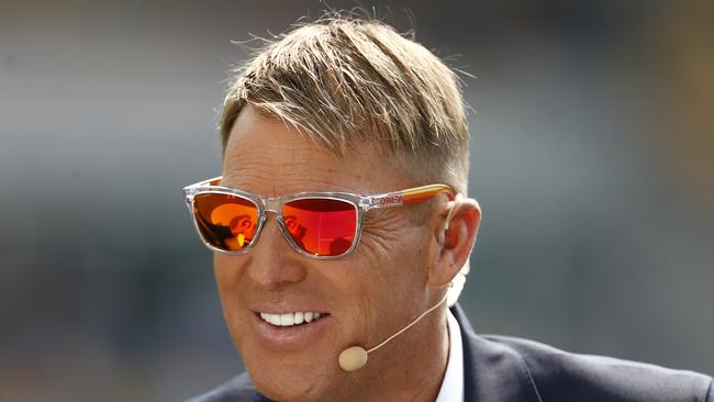 BRISBANE, AUSTRALIA - NOVEMBER 22: Former Australian Cricketer Shane Warne commentates for Fox Cricket during day two of the 1st Domain Test between Australia and Pakistan at The Gabba on November 22, 2019 in Brisbane, Australia. (Photo by Ryan Pierse/Getty Images)