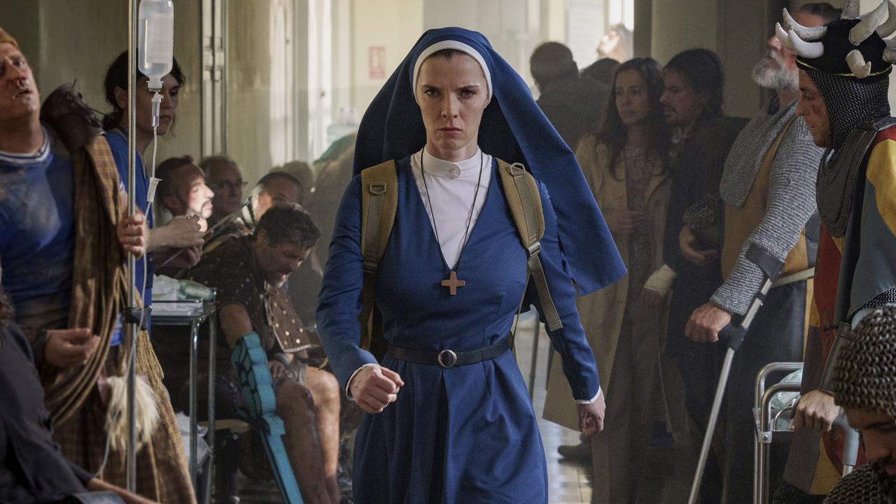 Betty Gilpin as the crusading Sister Simone. Picture: Sophie Kohler/Peacock