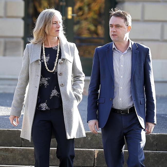 Labor leader Rebecca White and Scott Bacon. Picture: RICHARD JUPE