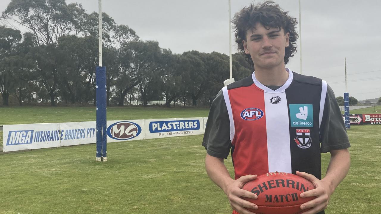 New St Kilda defender Oscar Adams after he was drafted on Thursday night. Picture: Arj Ganesan